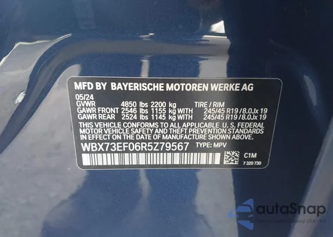 2024 BMW X1 xDrive28I из США, поврежденный, VIN WBX73EF06R5Z79567